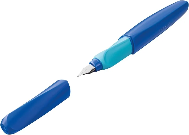 Pelikan Twist Pluma Estilografica Escolar Recargable - Plumilla de Acero Inoxidable Punto M - Cuerpo Color Azul (814737)