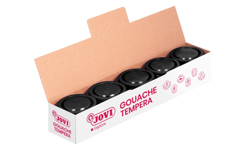 Jovi Bote de Tempera Escolar 35ml - Aplicacion en Multiples Superficies - Uso con Pincel, Rodillo o Espatula - Colores Mezclables - Color Negro