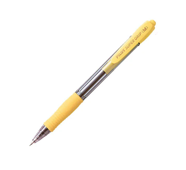 Pilot Boligrafo de Bola Retractil SuperGrip - Punta Redonda 1.0mm - Trazo 0.27mm - Tinta de Aceite - Grip Ergonomico - Color Amarillo · Pack de 12 uds.
