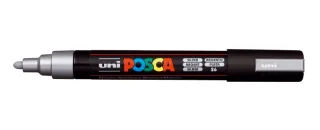 Posca PC-5M Marcador de Pintura - Punta de Poliester 1.8-2.5mm - Tinta Base al Agua - Resistente a la Luz - Color Plata · Pack de 6 uds.