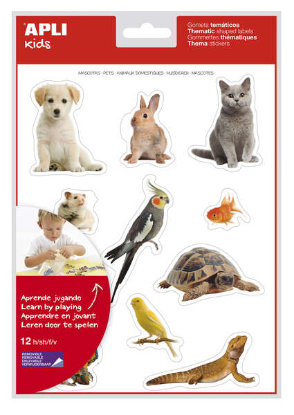 Apli Gomets Tematicos Realistas de Mascotas - 132 Gomets en 12 Hojas - Adhesivo Removible - Ideal para Desarrollar Habilidades Motoras - Normas EN-71 y FSC - 100% Reciclables - Coloridos · P