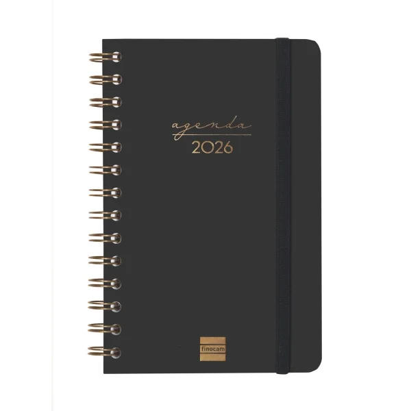 Finocam Alma Agenda - Anual 2026 - con Espiral - Formato E5 - 131x19x190mm - Semana Vista Horizontal - Color Negro