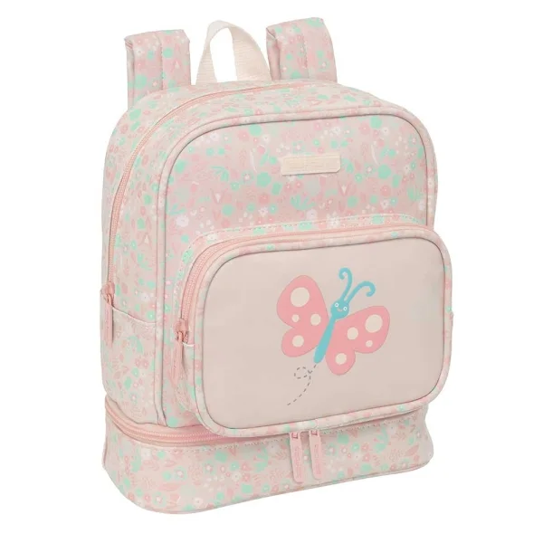 Safta Mariposa Mochila Guarderia - Isotermica - Tarjeta de Identificacion - Compatible con Carrito - Asa Superior - 7.25L - 220x100x270mm - Color Rosa Pastel