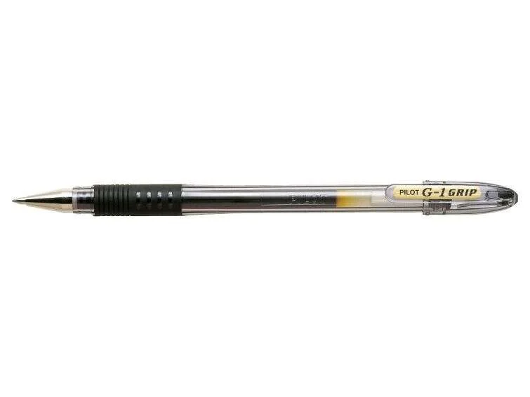 Pilot Boligrafo de Gel G1 Grip - Recargable - Grip de Goma - Punta de Bola 0.5mm - Trazo 0.3mm - Cuerpo Transparente - Color Negro · Pack de 12 uds.