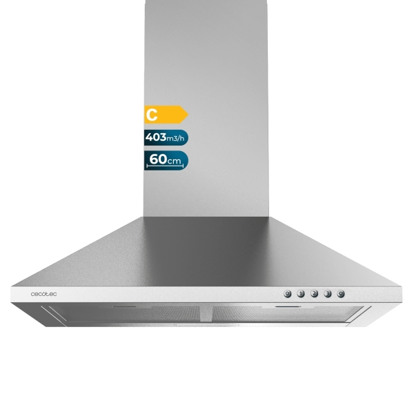 Cecotec Bolero Flux PM 604300 Inox C Campana Extractora de 60cm - 105W - Succion 430m3/h - Luz LED - Incluye Accesorios - Nivel Sonoro de 69dB - Kit de Montaje - Color Acero