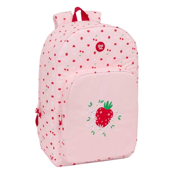 Safta Glowlab Frutitas Mochila Adaptable a Carro - Tirador Doble - Bolsillo Frontal - Hombreras Ergonomicas - Espalda Acolchada - Asa de Mano Superior - 19.30L - 300x140x460mm - Color Rosa