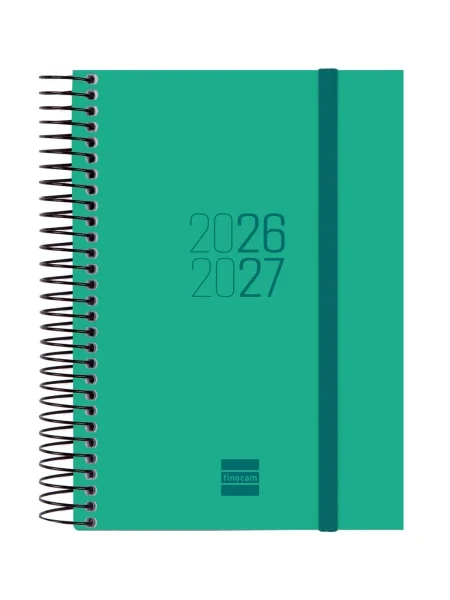 Finocam Espir Agenda Escolar 26/27 - 1 Dia por Pagina - Formato E8 - 120x171mm - Tapas de Polipropileno - Papel de 70g/m2 - Espiral Metalica - Esquinas Microperforadas - Color Verde