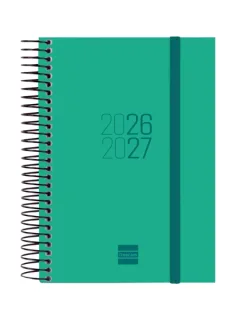 Finocam Espir Agenda Escolar 26/27 - 1 Dia por Pagina - Formato E8 - 120x171mm - Tapas de Polipropileno - Papel de 70g/m2 - Espiral Metalica - Esquinas Microperforadas - Color Verde