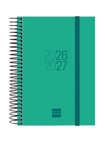 Finocam Espir Agenda Escolar 26/27 - 1 Dia por Pagina - Formato E8 - 120x171mm - Tapas de Polipropileno - Papel de 70g/m2 - Espiral Metalica - Esquinas Microperforadas - Color Verde