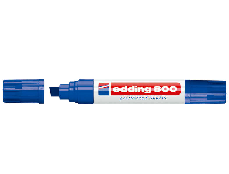 Edding 800 Rotulador Permanente - Punta Biselada - Trazo entre 4 y 12 mm. - Recargable - Secado Instantaneo - Color Azul · Pack de 5 uds.
