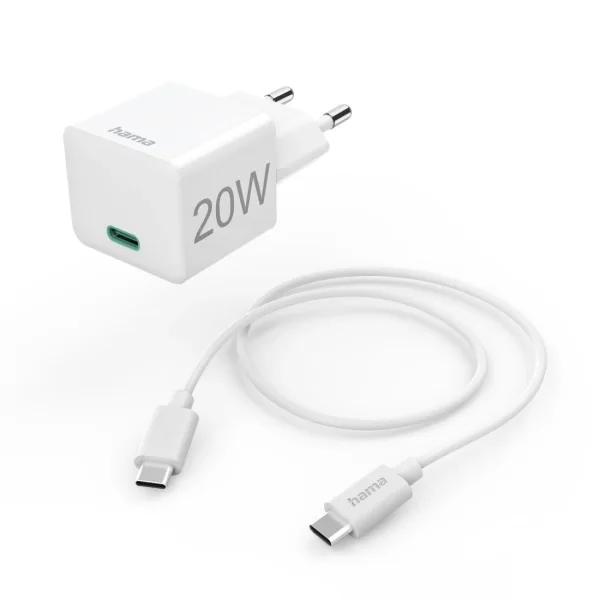 Hama Cargador de Pared - Potencia 20W - USB-C - Cable 1m - Power Delivery - Qualcomm - Color Blanco