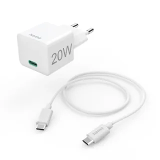 Hama Cargador de Pared - Potencia 20W - USB-C - Cable 1m - Power Delivery - Qualcomm - Color Blanco
