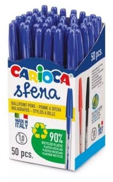 Carioca Sfera Boligrafos - Punta Ø 1mm - Escritura Super Deslizante - Fabricado con 90% de Plastico Reciclado - Color Azul · Pack de 50 uds.