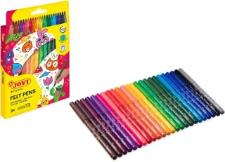 Jovi Pack de 24 Rotuladores - Punta de 3mm - Trazo Medio - Amplia Variedad de Tonos - Tinta de Gran Fijacion - Capuchon de Ventilado - Grip Triangular Ergonomico - Colores Surtidos