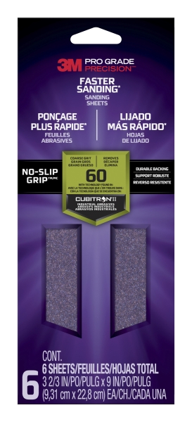 3M Pro Grade Precision Faster Hojas de Lijado - Grano 60 Grueso - 9.31x22.8cm - Rendimiento Superior - Reduccion de Fatiga - Color Lavanda