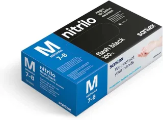 Santex Flash Black Pack de 100 Guantes de Nitrilo Talla M - 6 gramos - Sin Polvo - Libre de Latex - No Esteriles - Color Negro