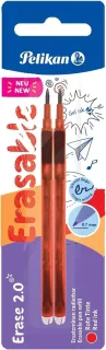 Pelikan Blister 2 Recambio de Borrador Erase 2.0 - Ideal para Lapices y Boligrafos - Color Rojo