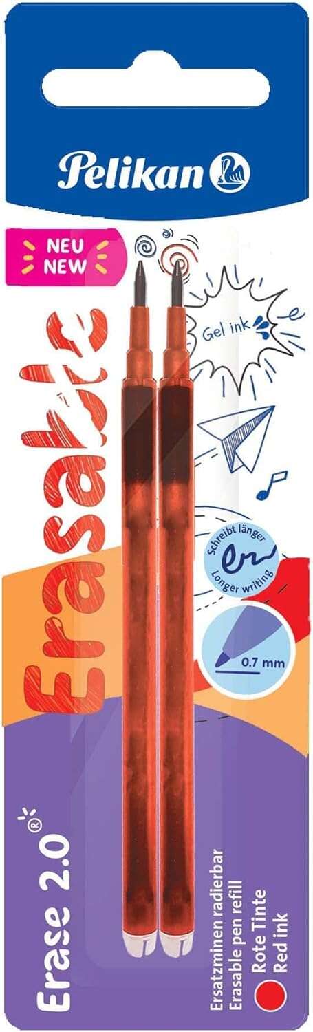 Pelikan Blister 2 Recambio de Borrador Erase 2.0 - Ideal para Lapices y Boligrafos - Color Rojo