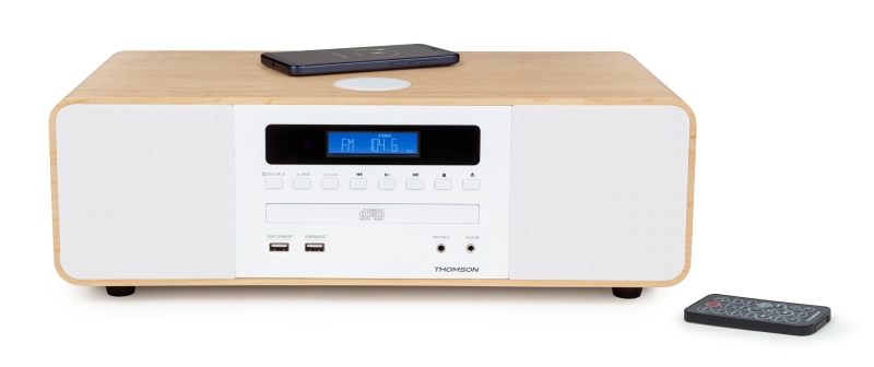 Thomson MIC201IBT Micro Cadena Bluetooth -Cargador Induccion - Potencia Musical 50W - Color Madera/Blanco