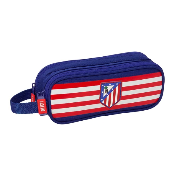 Safta Atletico de Madrid Portatodo - 2 Compartimentos con Cremallera - Asa Lateral - Capacidad 1L - 21x8x6cm - Color Azul Marino