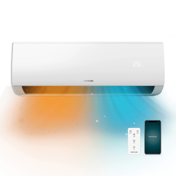 Cecotec AirClima 12000 Aire Acondicionado Split - 3000 Frigorias - Capacidad 12000 BTU - Bomba de Calor - Sistema Inverter - Control WiFi - Pantalla LED - 8 Velocidades - Filtro Lavable - Co