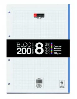 Miquel Rius Bloc8 Bloc Encolado Formato A4 Cuadricula 5x5mm - 200 Hojas de 70gr con 4 Taladros - Base de Carton