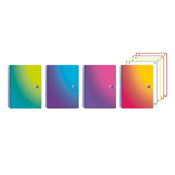 Oxford Cuaderno de Espiral - Formato A5+ - 120 Hojas - Cuadricula 5x5mm - Tapa de Plastico - Anti Traspaso de Tinta - Digitalizacion de Textos con App - Colores Surtidos · Pack de 5 uds.
