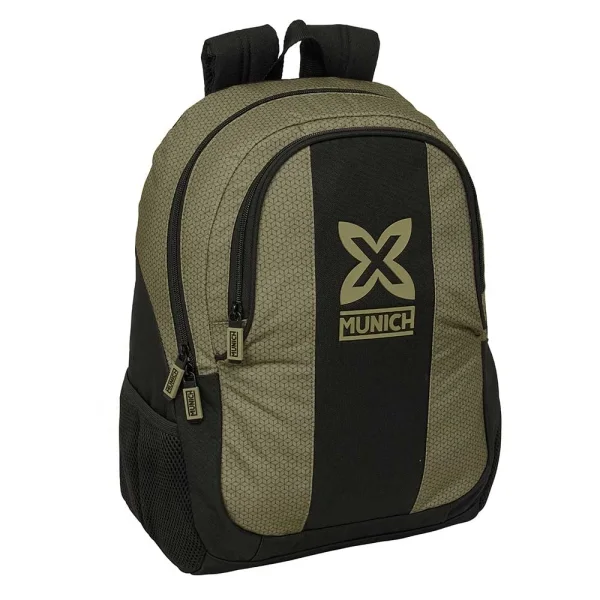 Safta Munich West Mochila Adaptable a Carro - 2 Compartimentos - Bolsillos Laterales - Doble Tirador - Hombreras Acolchadas - Asa Superior - 23L - 320x160x440mm - Color Negro y Verde