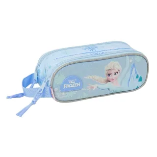 Safta Frozen Portatodo - 2 Compartimentos con Cremallera - Asa Lateral - Capacidad 1L - 21x8x6cm - Color Azul Pastel