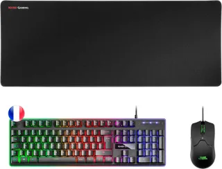 Mars Gaming Pack Premium Teclado Hibrido H-MECH - Raton Ultra Ligero 10K - Alfombrilla XXL - Compatibilidad Universal - Tecnologia H-MECH - Iluminacion FRGB Rainbow - Raton 69g con Cable Fea