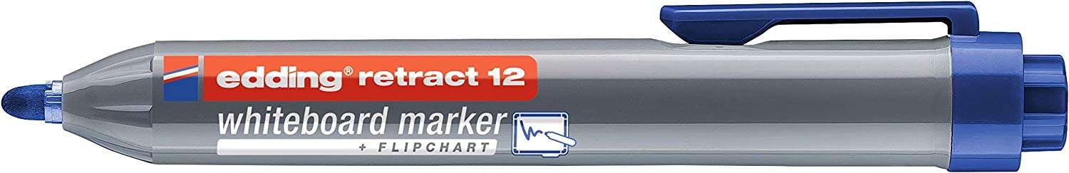 Edding Retract 12 Rotulador para Pizarra Blanca Retractil - Punta Redonda - Trazo entre 1.5 y 3mm - Recargable - Secado Rapido - Color Azul · Pack de 10 uds.
