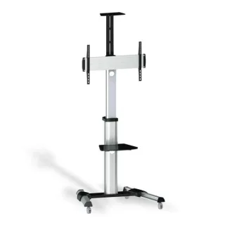 Aisens Soporte de Suelo Eco con Ruedas - Bandeja para DVD y Soporte de Camara (TV de 37”-70”) - Color Plata