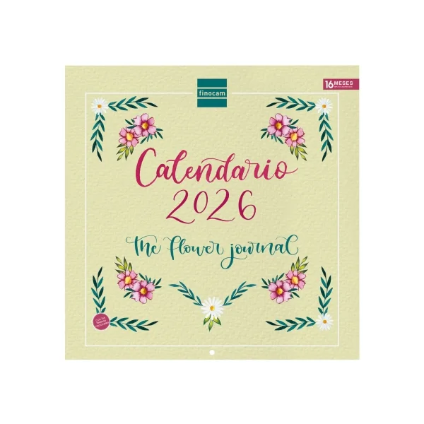 Finocam Calendario de Pared - Anual 2026 - Imagenes Variadas - 300x300mm - Espacio para Escribir - Tematica de Flores