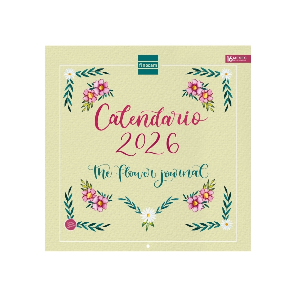 Finocam Calendario de Pared - Anual 2026 - Imagenes Variadas - 300x300mm - Espacio para Escribir - Tematica de Flores