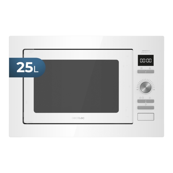 Cecotec GrandHeat 2590 Built-in Microondas Encastrable - 900W - Capacidad 25L - Grill 1000W - 8 Funciones Preconfiguradas - Temporizador - Revestimiento Acero Inoxidable - Bloqueo Infantil -