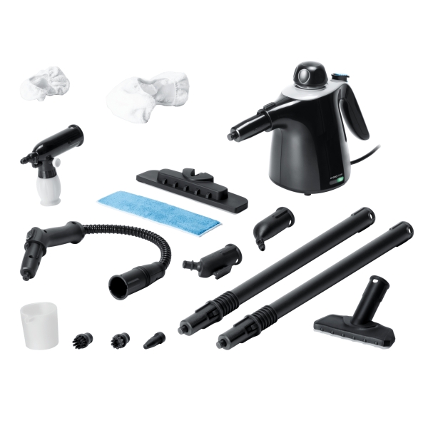 Cecotec HydroSteam 1040 Active and Soap Limpiador a Vapor - 1100W - 40g/min de Vapor - Presion 3.5bar - Deposito de 450ml - Incluye Accesorios - Radio hasta 3m - Color Negro y Gris