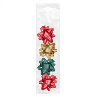 Dohe Chic Pack de 4 Lazos para Regalo - Forma de Estrella - Tamaño 6.5cm - Colores Rojo, Verde y Oro