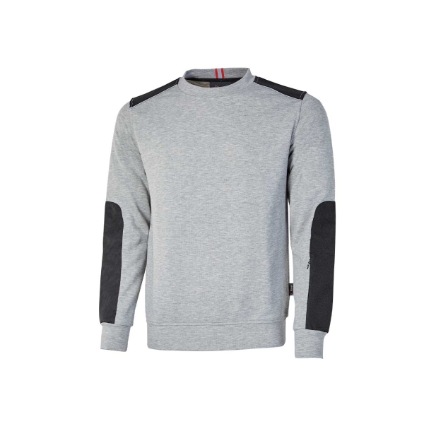 Upower Ryke Sudadera Cepillada Cuello Redondo - Talla 2XL - Bolsillo Antebrazo, Refuerzos Antidesgaste, Elementos Reflectantes, Tejido Acanalado - Color Gris Plateado
