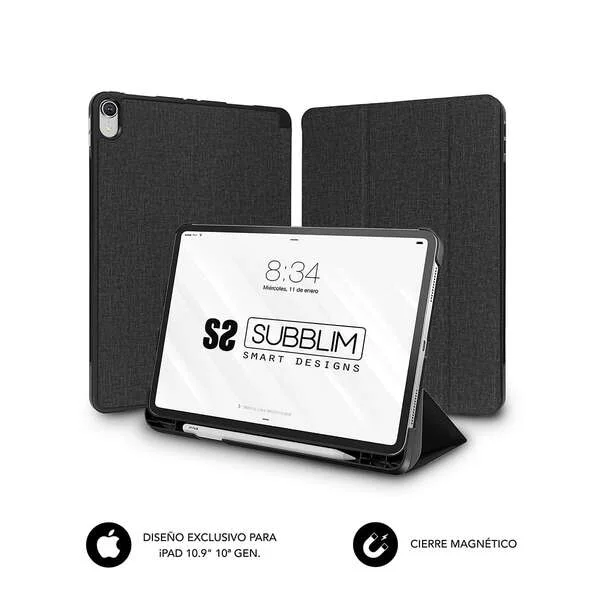 Subblim Funda Exclusiva para Ipad 10ª Generacion de 10,9 Pulgadas - Shock Case - Bordes Reforzados - Carcasa Trasera Rigida - Diseño Ultraligero - Funcion Atril - Espacio para Apple Pencil - Cierre Magnetico - Color Negro