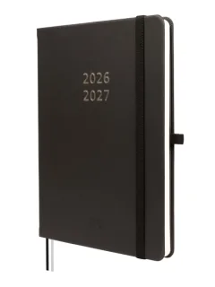 Finocam Minimal Agenda de Tapa Dura Internacional - 18 Meses - Semana Vista Horizontal - Formato M5 - 140x190mm - Papel Crema de 80g/m2 - Bolsillo Interior - Cierre con Goma - Color Negro