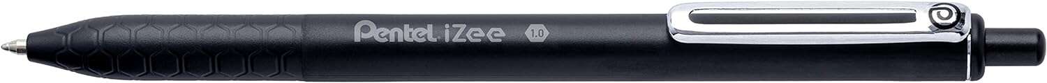 Pentel iZee Boligrafo de Bola Retractil - Punta 0.7mm - Trazo 0.35mm - Clip de Metal - Color Negro · Pack de 12 uds.