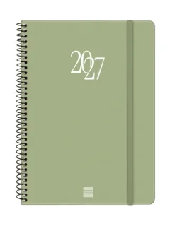 Finocam Espiral Basics My Agenda en Catalan - Anual 2027 - Semana Vista Horizontal - 155x212mm - Goma Elastica - Tapa Dura de Carton Forrado - Esquinas Microperforadas - Papel de 80g/m2 - Co