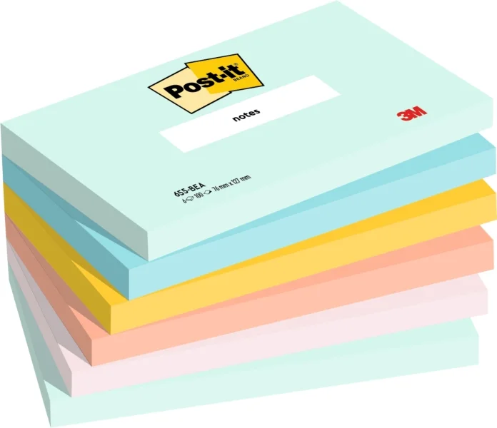 Post-It Pack de 6 Blocs de 100 Notas Adhesivas Reposicionables - Forma Rectangular - 76x127mm - Colores Surtidos
