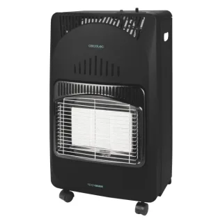 Cecotec Ready Warm 4200 Slim Fold Estufa de Gas Plegable - Potencia Calorifica de 4.2kW - Termostato - Ruedas Multidireccionales - Encendido Piezoelectrico - Seguridad Triple - Color Negro