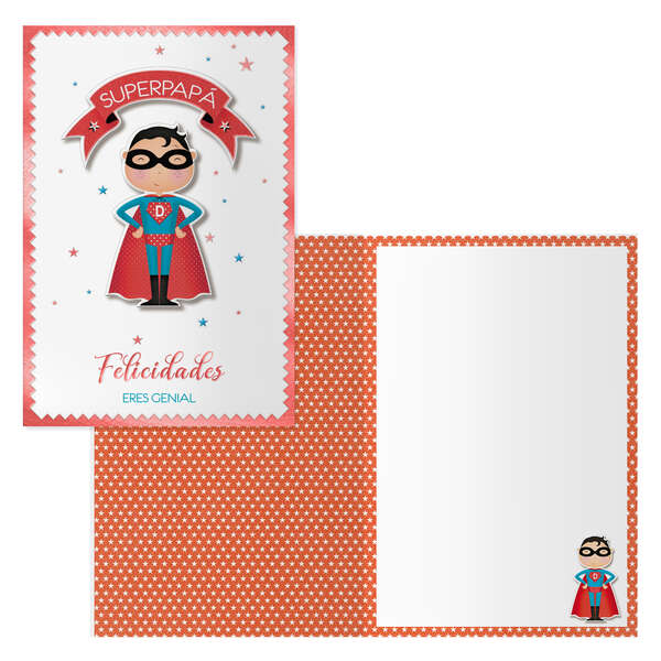 Dohe Superdad Pack de 6 Tarjetas de Felicitacion para Padres - 11.5x17cm - Impresion a Todo Color - Estampaciones con Pelicula de Color - Estampacion en Seco - Papel Offset Blanco de 300gr -