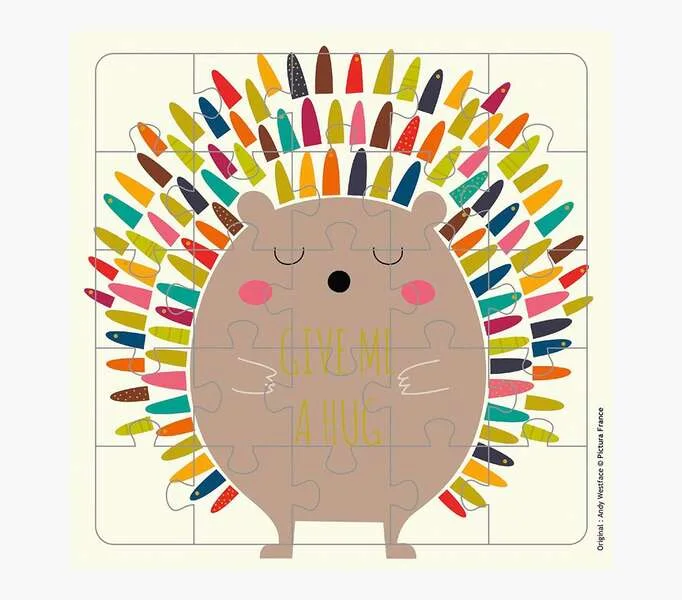 Pictura Tarjeta Puzzle - 25 Piezas - Tematica Erizo - 15.5x15.5cm - Incluye Tarjeta Plegada - Embolsada en Celofan - Incluye Sobre Blanco - Papel con Certificacion FSC