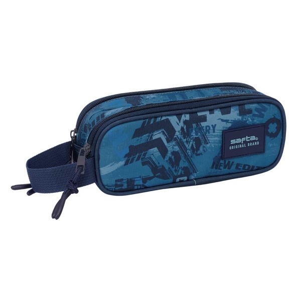 Safta New Edition Portatodo - 2 Compartimentos con Cremalleras - Asa Lateral - 1L - 210x60x80mm - Color Azul