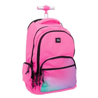 Milan Sunset Mochila Escolar 25L con Carro Integrado y Mango Metalico Retractil - 3 Bolsillos Delanteros - 2 Bolsillos Laterales - 6 Cremalleras - 46.5x30x17cm - Color Rosa