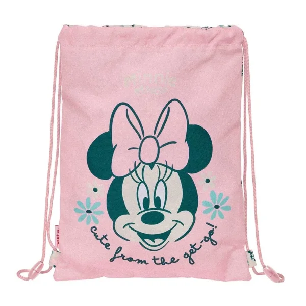 Safta Minnie Mouse Minty Saco Plano - Bolsillo con Cremallera - Cierre con Cordones - Cierre de seguridad - 3L - 260x10x340mm - Color Rosa Pastel