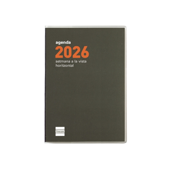 Finocam Min Agenda Plana en Catalan - Anual 2026 - Formato Pl3 - 85x6x131mm - Semana Vista Horizontal - Color Verde Oscuro